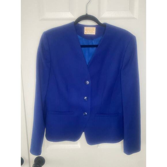 Pendleton Vintage‎ 100% Virgin Wool Cobalt Blue Blazer Size 8 - Picture 1 of 6